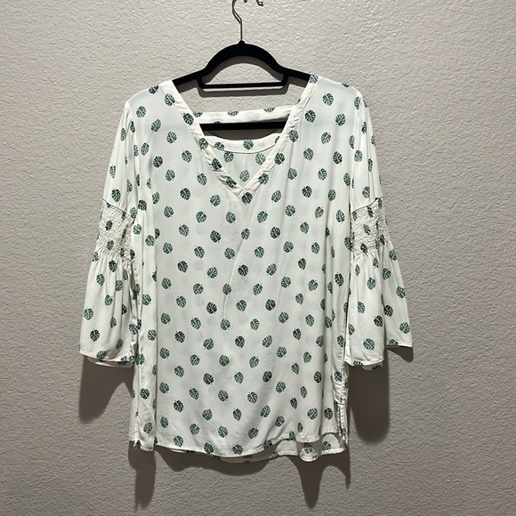 Loft Size M Women Pullover Blouse Top Tropical Flare 3/4 Sleeve Boho Vacation - Picture 7 of 8